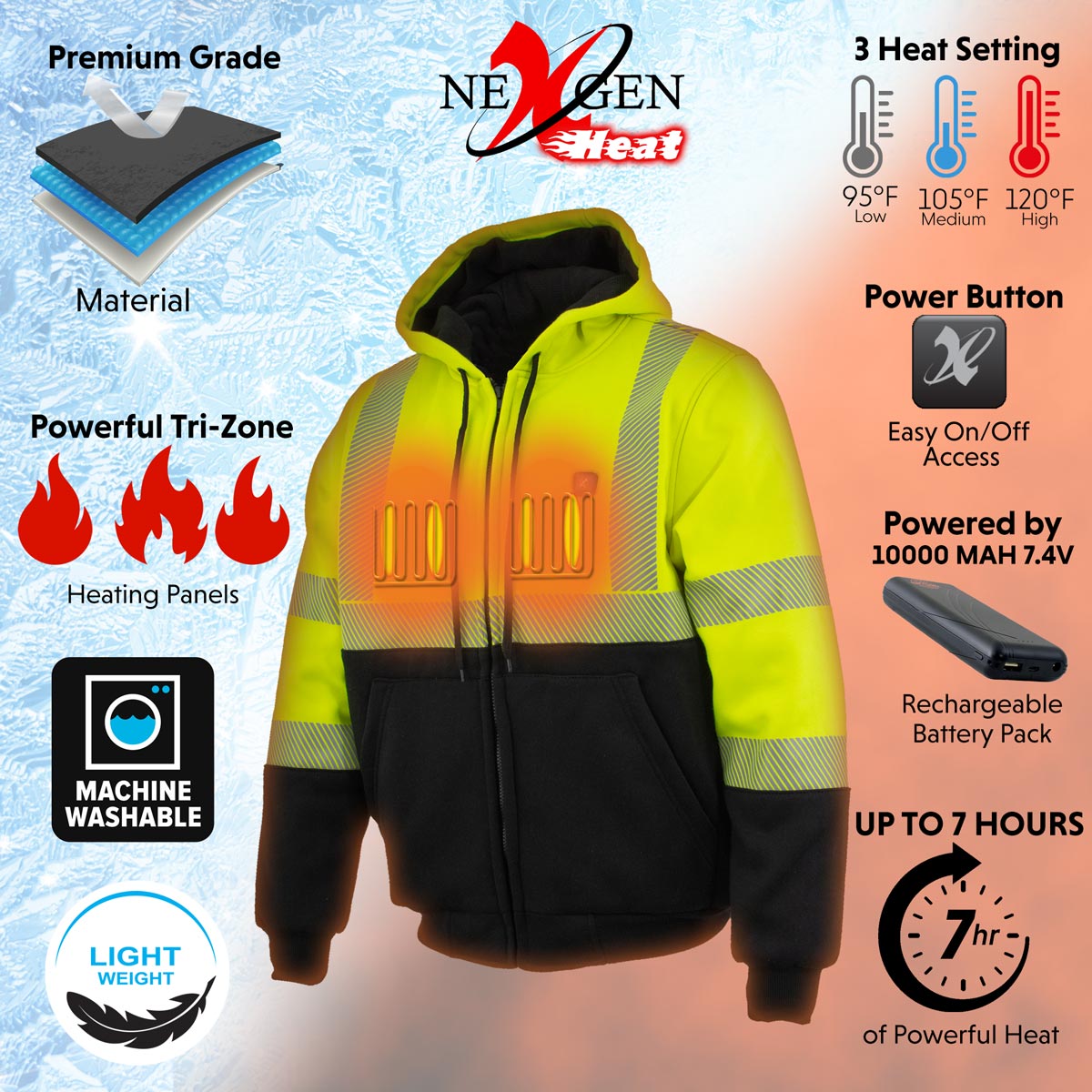 Nexgen Heat NXM1773SET Men s Heated High Visibility Work Hoodie