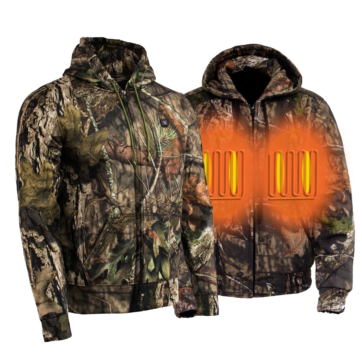 Nexgen Heat NXM1776SET Men's Camouflaged Heated Zipper Hoodies - for Outdoor Winter Cold Weather Activities