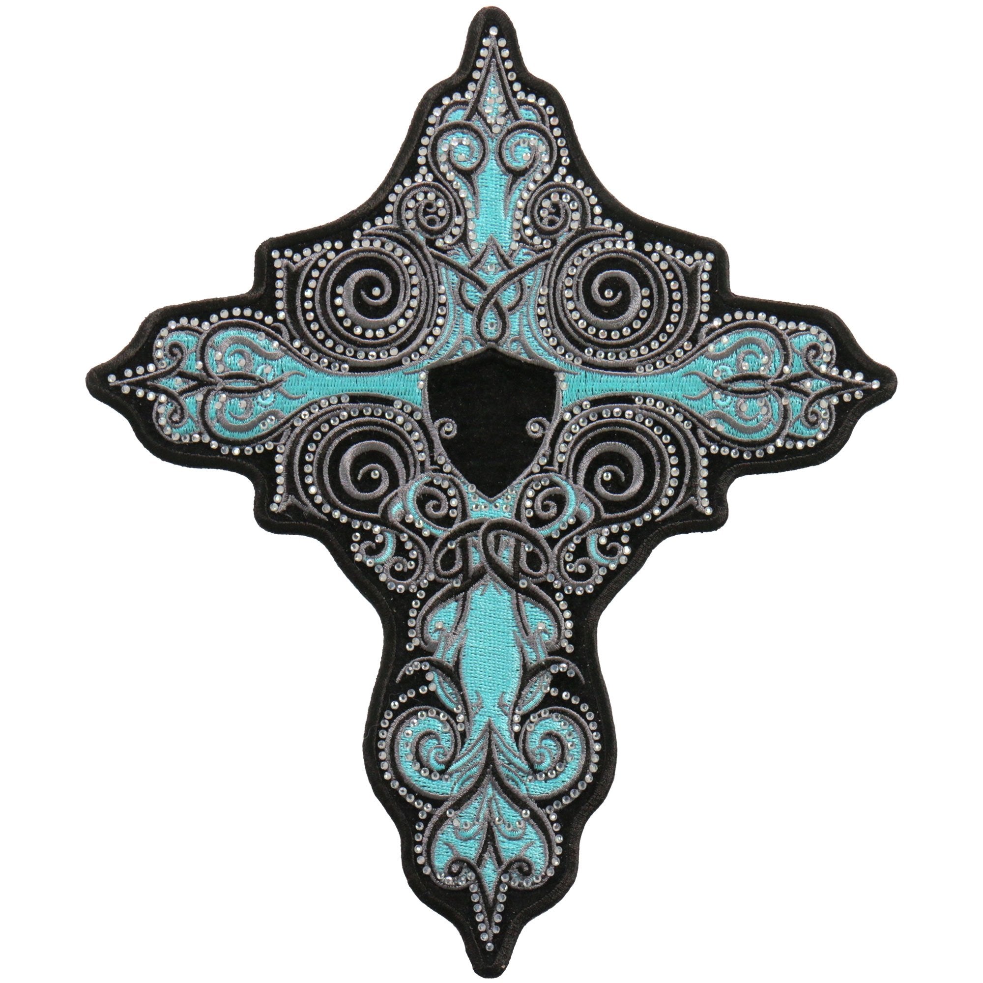 Hot Leathers PPC3297 9 Inch Turquoise Cross Patch with Rhinestones
