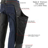 Milwaukee Leather LKM5717 Men's Flat Black Premium Leather Motorcycle Rider Biker Chaps w/ Jean Pockets