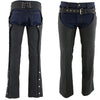 Milwaukee Leather LKM5717 Men's Flat Black Premium Leather Motorcycle Rider Biker Chaps w/ Jean Pockets