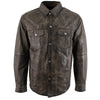 Milwaukee Leather MLM1613 Men's Distressed Brown Casual Biker Rider Leather Shirt w/ Vintage 5 Cent Buffalo Buttons