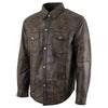Milwaukee Leather MLM1613 Men's Distressed Brown Casual Biker Rider Leather Shirt w/ Vintage 5 Cent Buffalo Buttons