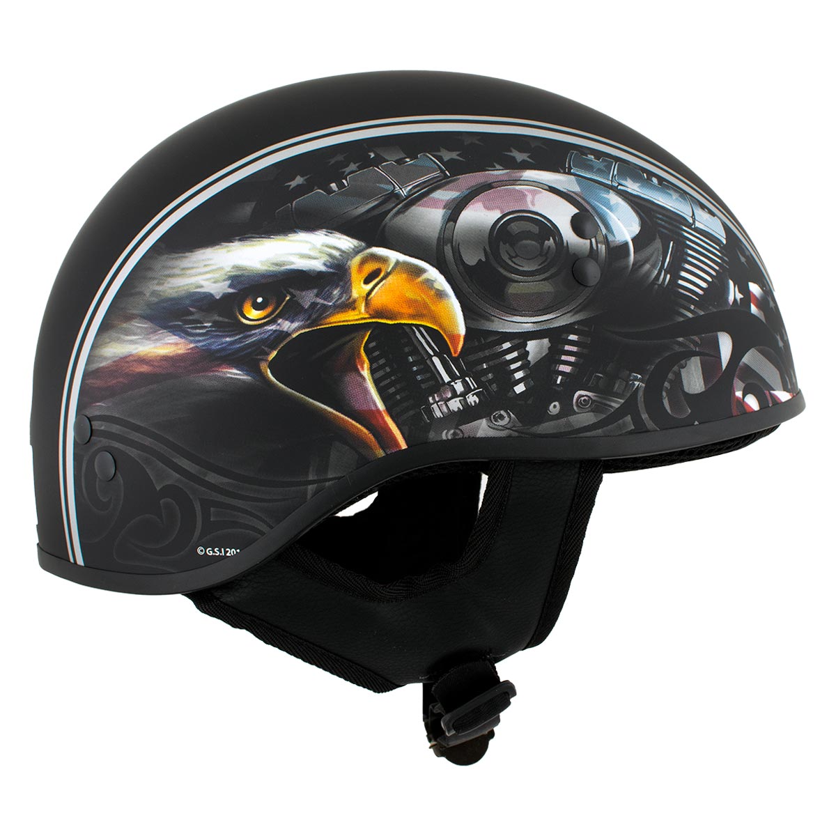 Hot Leathers HLD1023 'V-Twin Eagle' Flat Black Motorcycle DOT Skull