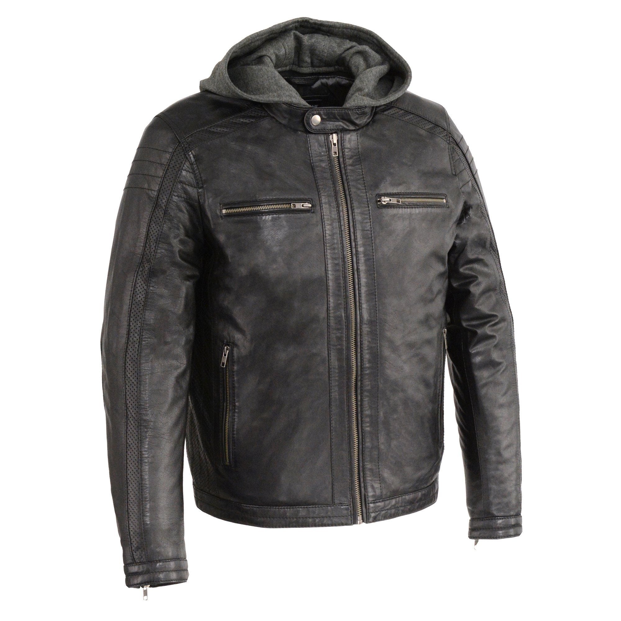 Milwaukee Leather SFM1845 Men's Black Zipper Front Leather Jacket with Removable Hood