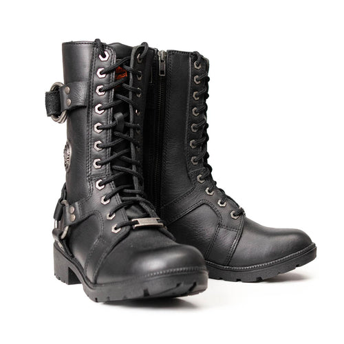 Milwaukee Leather Women’s Waterproof Leather Ring Strap Lace-To-Toe Riding Boots – Zipper Lock Design - MBL9391