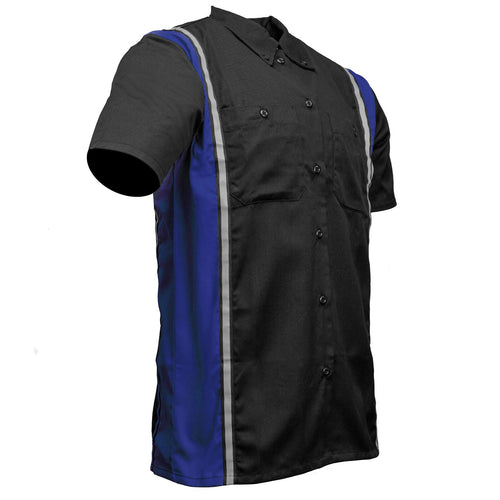 Milwaukee Motorcycle Clothing Co. MDM11609 Men's Black and Blue Button Up Mechanic Shirt w/ Reflective Stripe