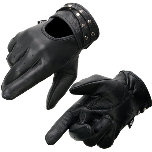 Milwaukee Leather MG7765 Women's Black Leather Gel Palm Open Wrist Motorcycle Hand Gloves W/ Stylish ‘Wrist Detailing’