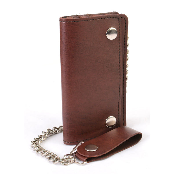 Milwaukee Leather MLW7884 Men's 6 Inch Antique Brown Leather Bi-Fold Biker Wallet w/ Anti-Theft Stainless Steel Chain