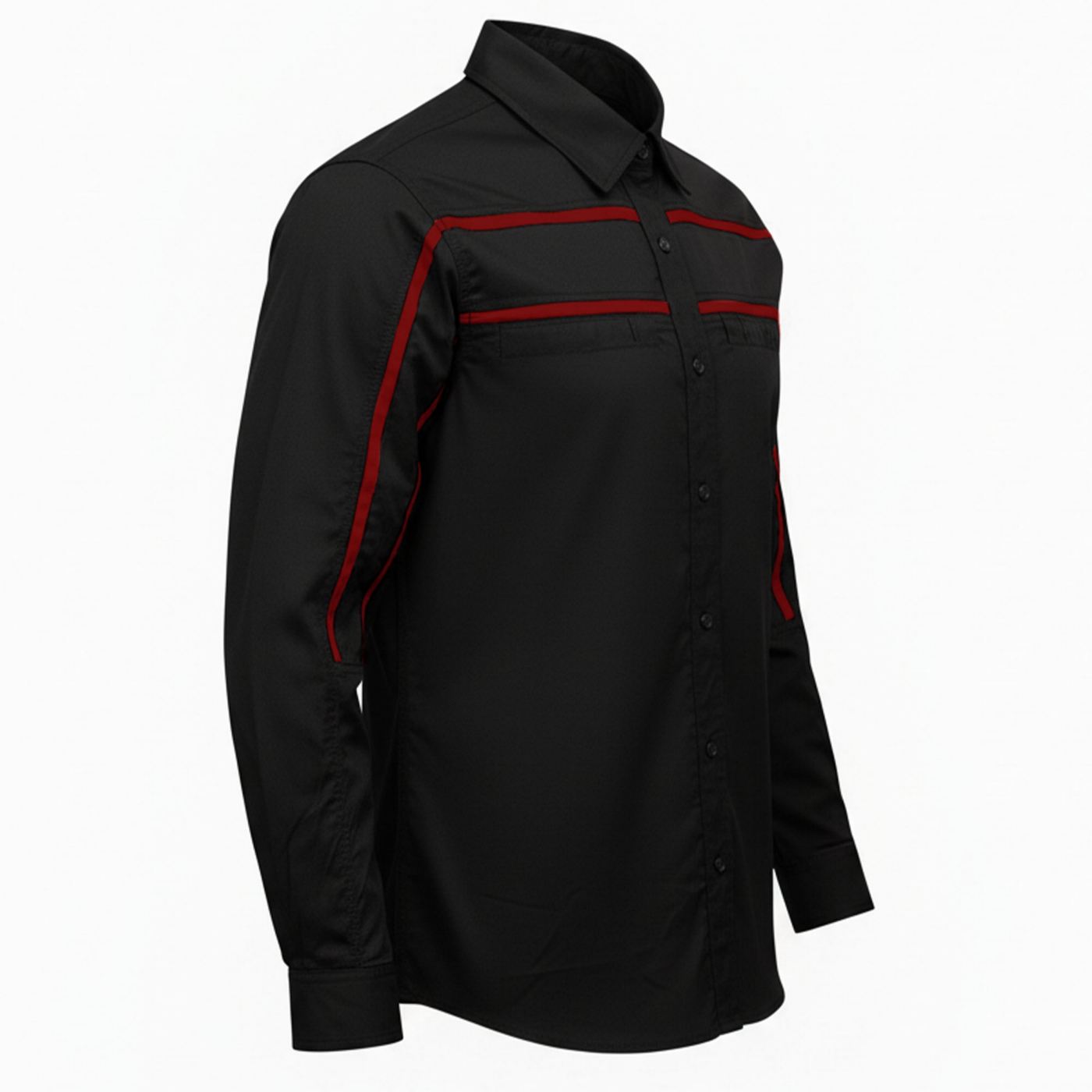 MMCC Men's Octane Long Sleeve Mechanic Shirt - Black with Red Stripe - 50-50 Cotton Poly - MMCC16002