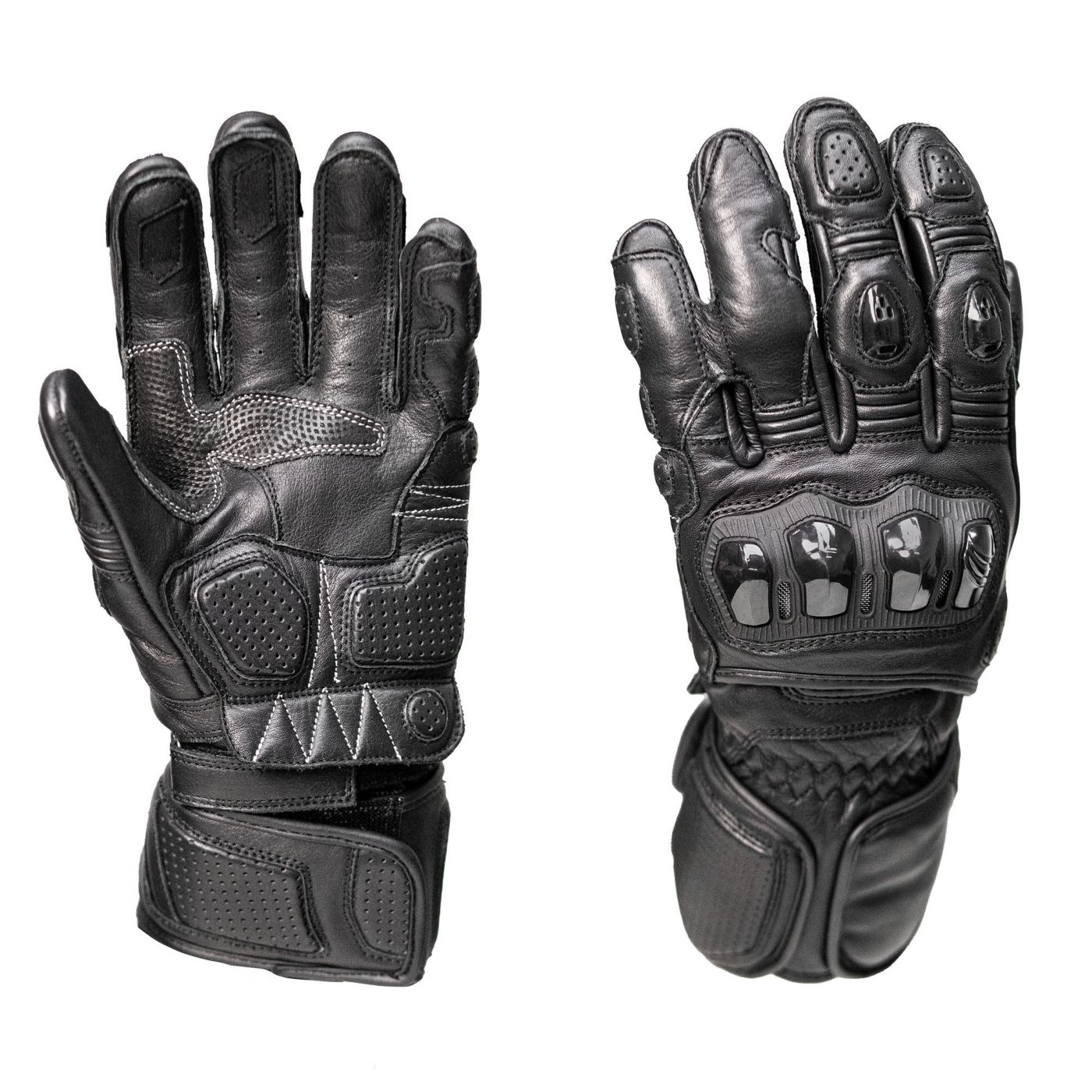 MMCC Men's Vader Racing Style Leather Gauntlet Motorcycle Gloves - iTouch Touchscreen - Gel Palm