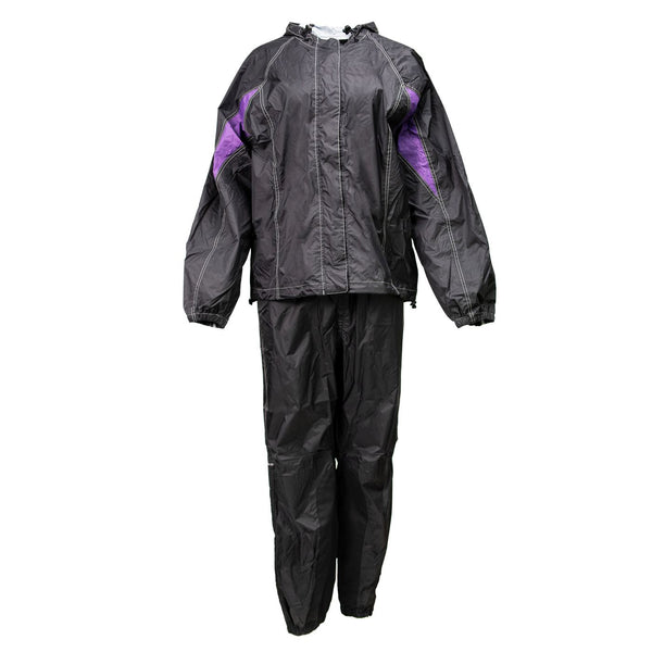 Milwaukee Leather MPL9607 Women's Black and Purple Water Resistant Rain Suit w/ Reflective Material and Hoodie