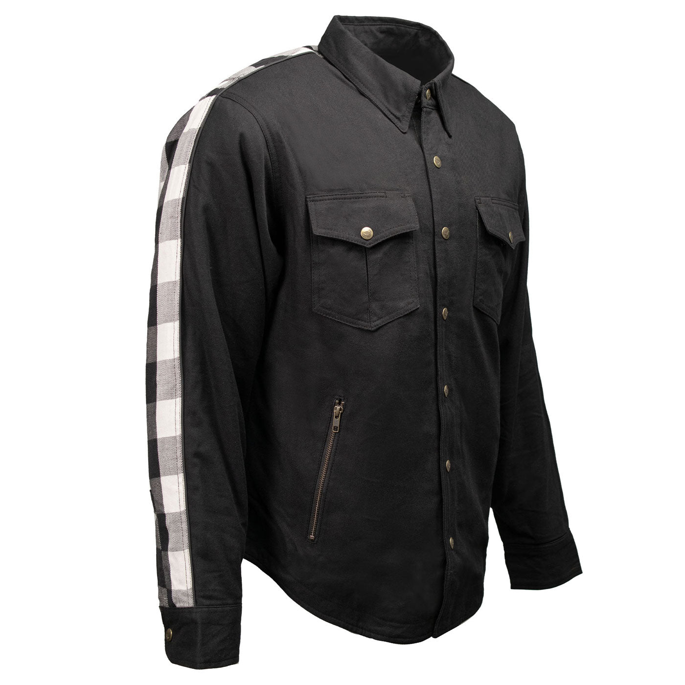 Milwaukee Leather Men’s Two-Tone CE Armored Flannel - Solid Front / Plaid Back - Reinforced w/ Aramid Fibers - MPM1673