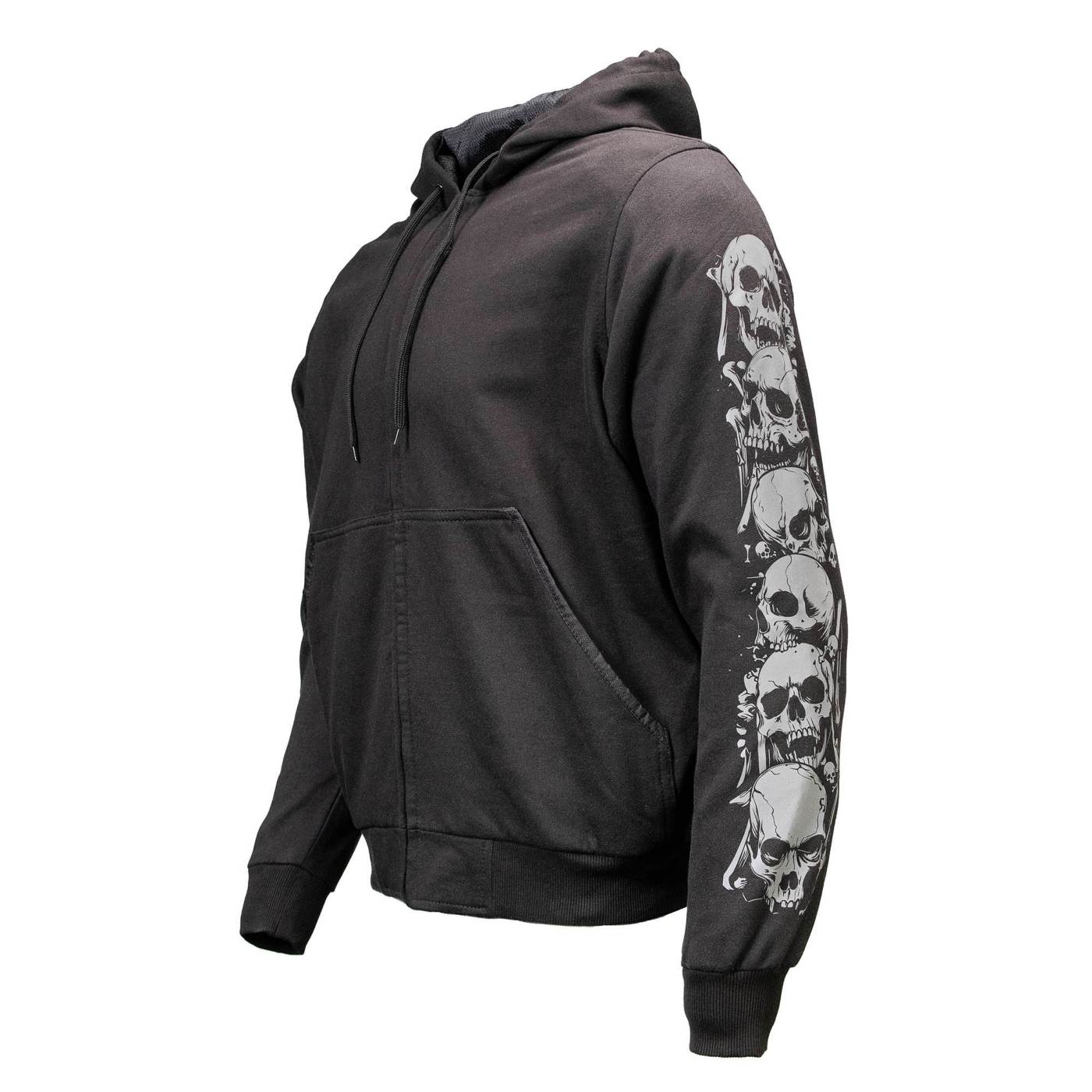 Milwaukee Leather Men's Bare Bones Black Reflective Skull CE Armored Riding Hoodie, Shoulder and Elbow Armor - MPM1797
