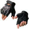 Milwaukee Leather SH198 Women's Black Leather Gel Padded Palm Fingerless Motorcycle Gloves w/ Flame Embroidery