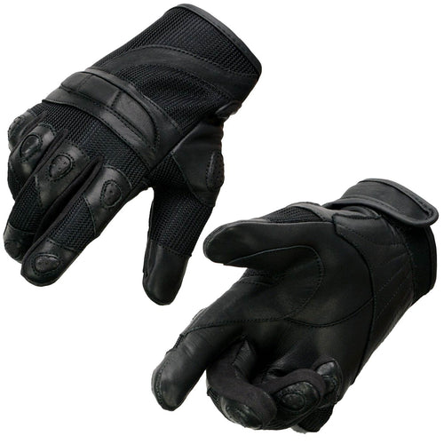 Milwaukee Leather SH802 Women's Black Leather and Mesh Racing Motorcycle Gloves w/ Padded Fingers