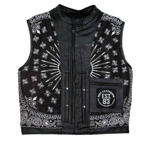 Hot Leathers VSM1049 Men's Black 'Paisley' Conceal and Carry Motorcycle Club Style Leather Vest