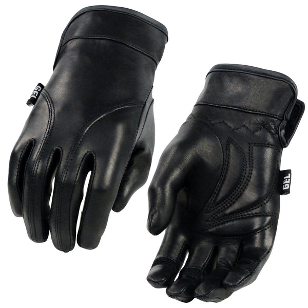 Xelement XG7700 Women's Black Leather Gel Palm Lightweight Motorcycle Hand Gloves W/ Open Wrist Expansion