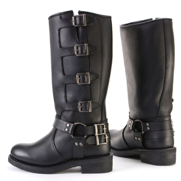 Milwaukee Leather MBL9346 Women's Tall Black Leather Harness Motorcycle Rider Boots w/ Adjustable Straps