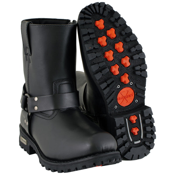 Xelement 1502 Men's Killa Black Leather Zippered Harness Motorcycle Boots