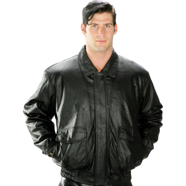 Milwaukee Leather LKM1704 Men's Classic Aviator Style Bomber Black Leather Fashion Coat Jacket