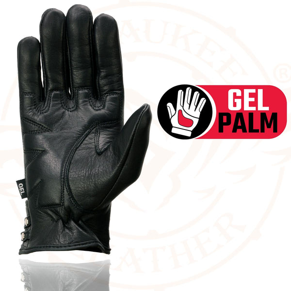 Milwaukee Leather MG7765 Women's Black Leather Gel Palm Open Wrist Motorcycle Hand Gloves W/ Stylish ‘Wrist Detailing’