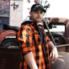 Milwaukee Leather MNG11642 Men's Flannel Plaid Orange and Black Long Sleeve Cotton Button Down Shirt w/ Hoodie