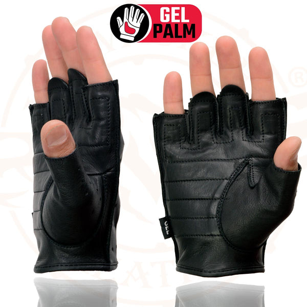 Milwaukee Leather SH195 Men's Black Leather Perforated Gel Padded Palm Fingerless Motorcycle Hand Gloves W/ ‘Open Knuckle’