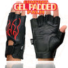 Xelement XG198 Men's Embroidered 'Flamed' Fingerless Black and Red Motorcycle Leather Gloves