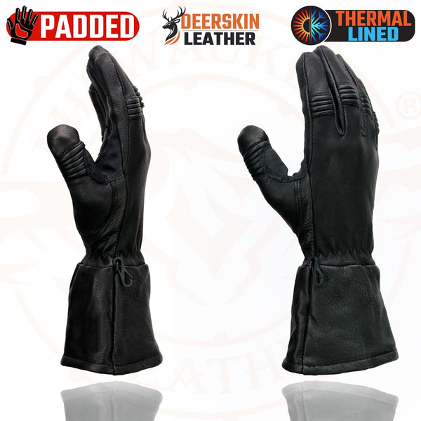 Milwaukee Leather G039 Men's Black Gauntlet Motorcycle Deerskin Long Cuff Thermal Lined Gloves