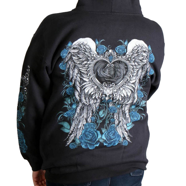 Hot Leathers GLZ4345 Women's 'Angel Roses' Zip Up Hooded Black Sweat Shirt