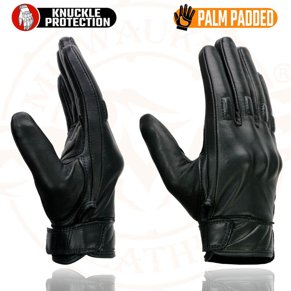 Milwaukee Leather MG7521 Men's Black Leather Gel Padded Palm Motorcycle Hand Gloves W/ Rubberized Protective Knuckle