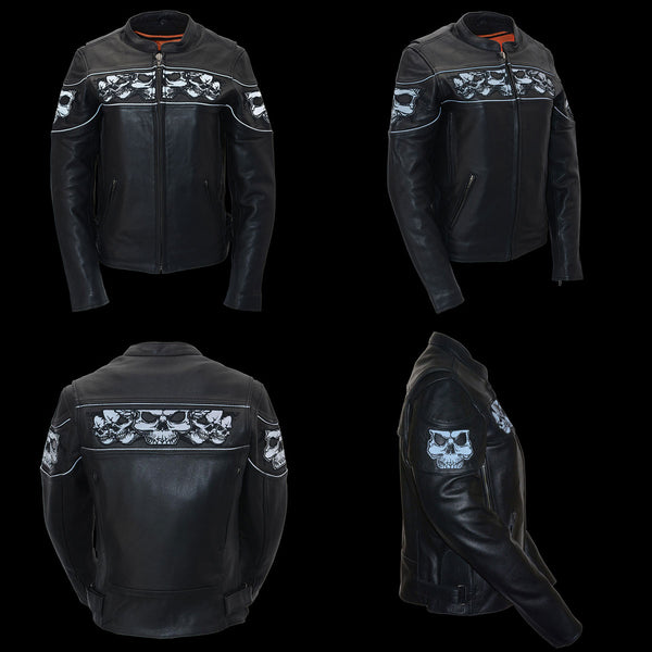 Milwaukee Leather MLL2540 Women's Crossover Black Leather Scooter Jacket Reflective Skull Graphic