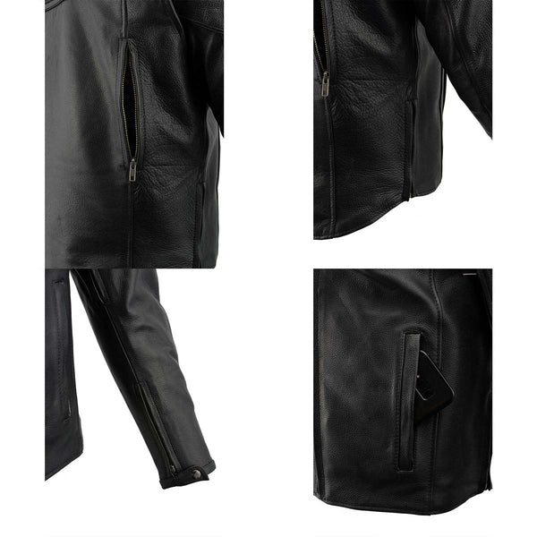 Milwaukee Leather MLM1500 Men's Crossover Black Leather Scooter Jacket with Reflective Skulls