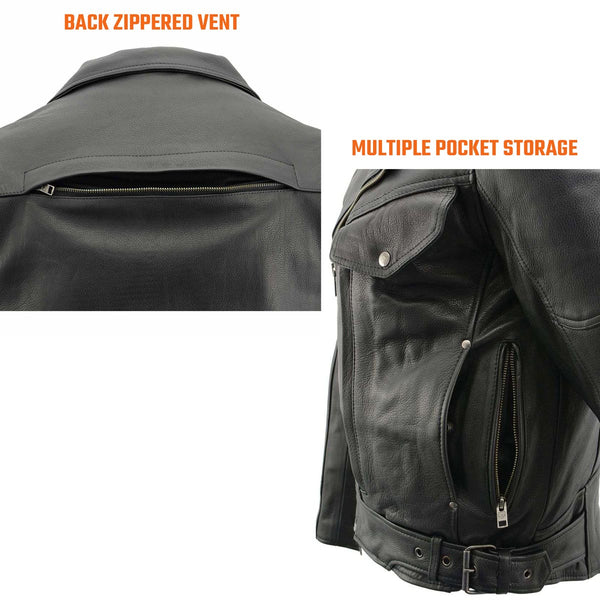 Milwaukee Leather MLM1570 Men’s Black Premium Naked Cowhide Leather Utility Pocket Motorcycle Jacket