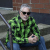 Milwaukee Leather MNG11656 Men's Flannel Plaid Shirt Black and Neon-Green Long Sleeve Cotton Button Down Shirt