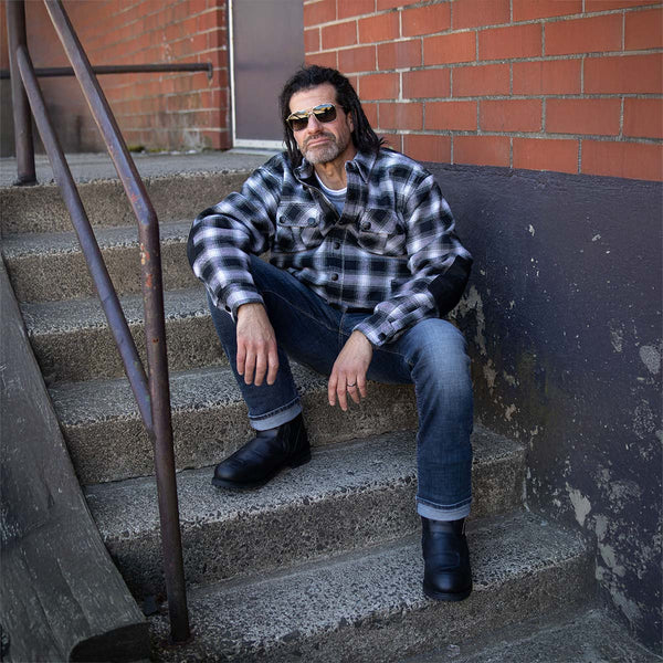 Milwaukee Leather MPM1638 Men's Black and White Checkered Flannel Motorcycle Riding Shirt