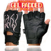 Xelement XG198 Women's Embroidered 'Flamed' Fingerless Black and Pink Motorcycle Leather Gloves