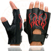 Milwaukee Leather SH198 Men's Black Leather Gel Padded Palm Fingerless Motorcycle Gloves w/ Red Flame Embroidery