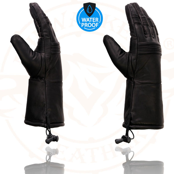 Milwaukee Leather SH294 Men's Black Leather Waterproof Gauntlet Gloves with Stretch Knuckles