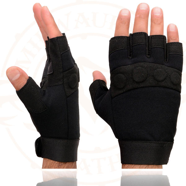 Milwaukee Leather SH44610 Men's Black Gel Padded Knuckle Fingerless Motorcycle Mechanics Hand Gloves W/ ‘Amara Cloth’