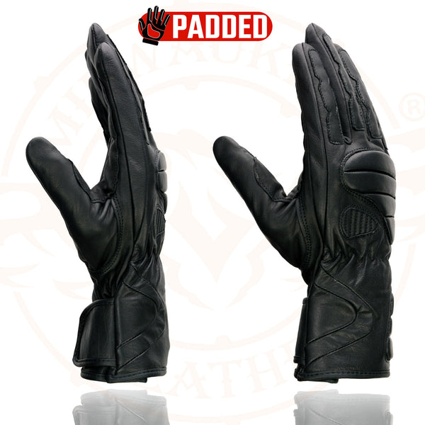 Milwaukee Leather SH451 Men's Black Leather Gauntlet Racing Motorcycle Hand Gloves with Wrist and Knuckle Padding Protection