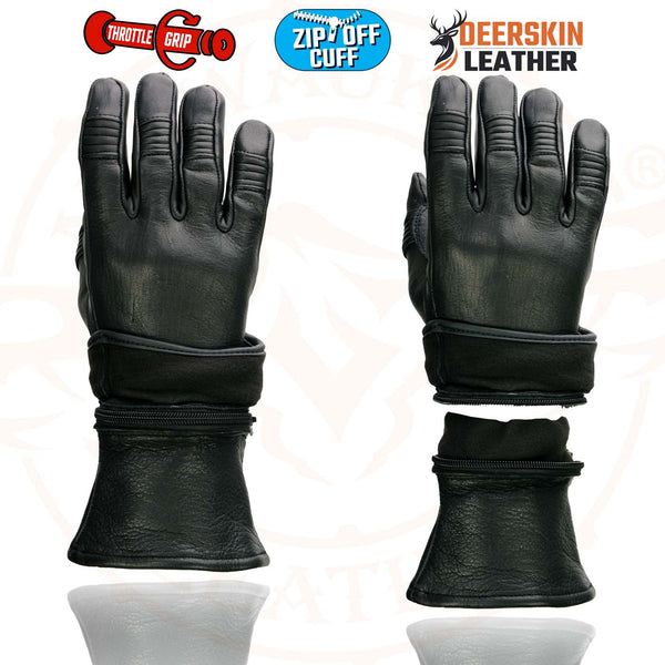 Milwaukee Leather SH870 Women's Black Deerskin Leather Gauntlet Gloves with Gel Palm