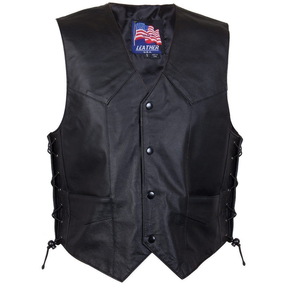 USA Leather 201L Men's Black Classic Leather Side Lace Vest