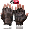 Milwaukee Leather MG7561 Men's Brown Leather Gel Padded Palm Fingerless Motorcycle Hand Gloves Made W/ ‘Naked Leather’