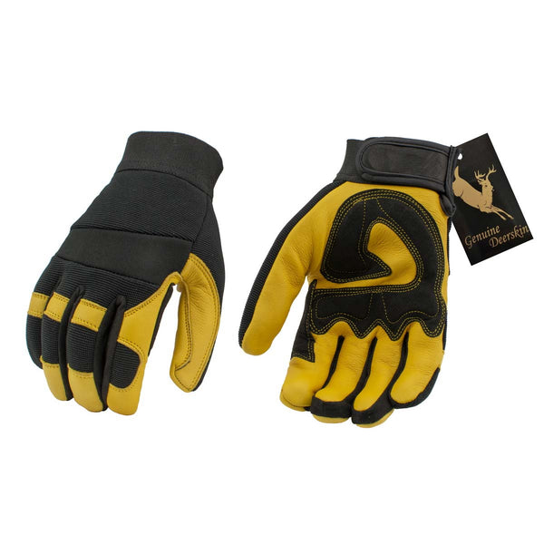 Xelement XG37548 Men's Yellow and Black Full Grain Deerskin Gloves