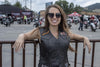 Event Leather ELL4900 Women's Classic Black Genuine Leather Side Laced Motorcycle Riders Vest w/ 9 Patches