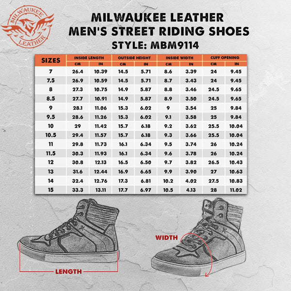 Milwaukee Leather MBM9114 Men's Black Waterproof Leather Street Riding Shoes with Shift Protection and Ankle Support