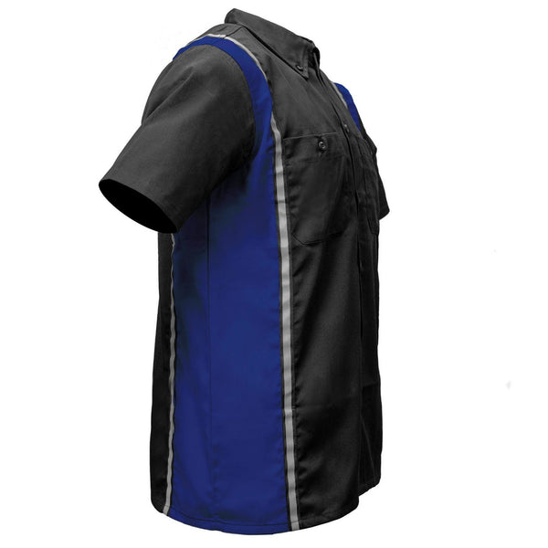Milwaukee Motorcycle Clothing Co. Men’s Blk/Blue Mechanic Work Shirt – w / Reflective Strip, Rider‑Built MDM11609