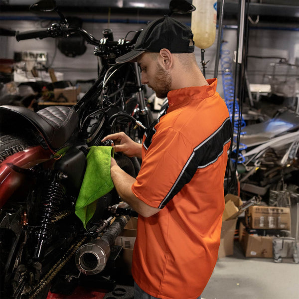 Milwaukee Leather MDM11670.144 Men's Black w/ Orange Button Up Heavy-Duty Work Shirt for | Classic Mechanic Work Shirt